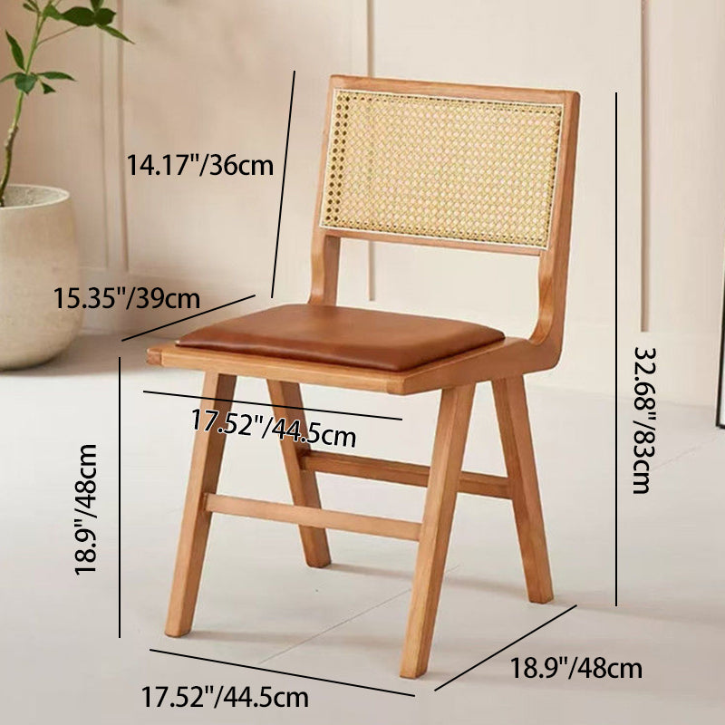 Nordic H-Shaped Rubberwood Rattan Leather Chair