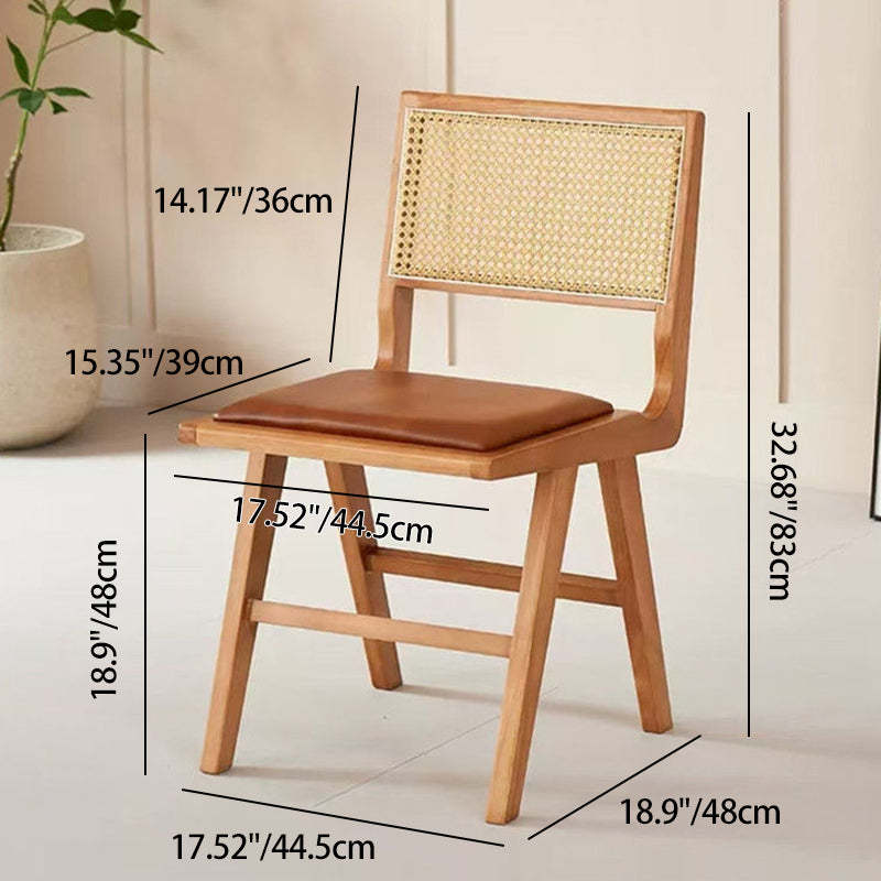 Nordic H-Shaped Rubberwood Rattan Leather Chair