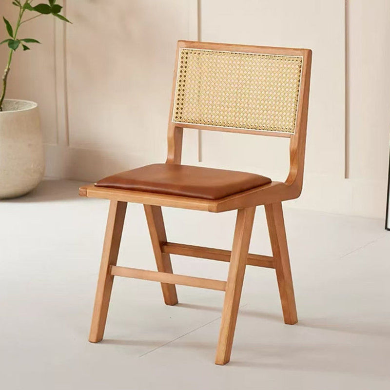 Nordic H-Shaped Rubberwood Rattan Leather Chair