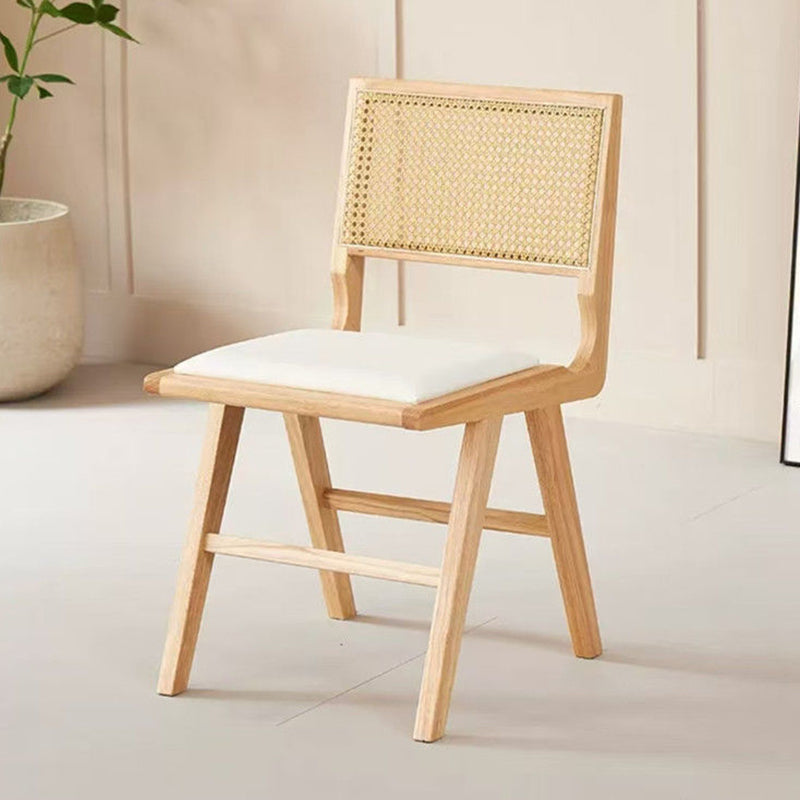 Nordic H-Shaped Rubberwood Rattan Leather Chair