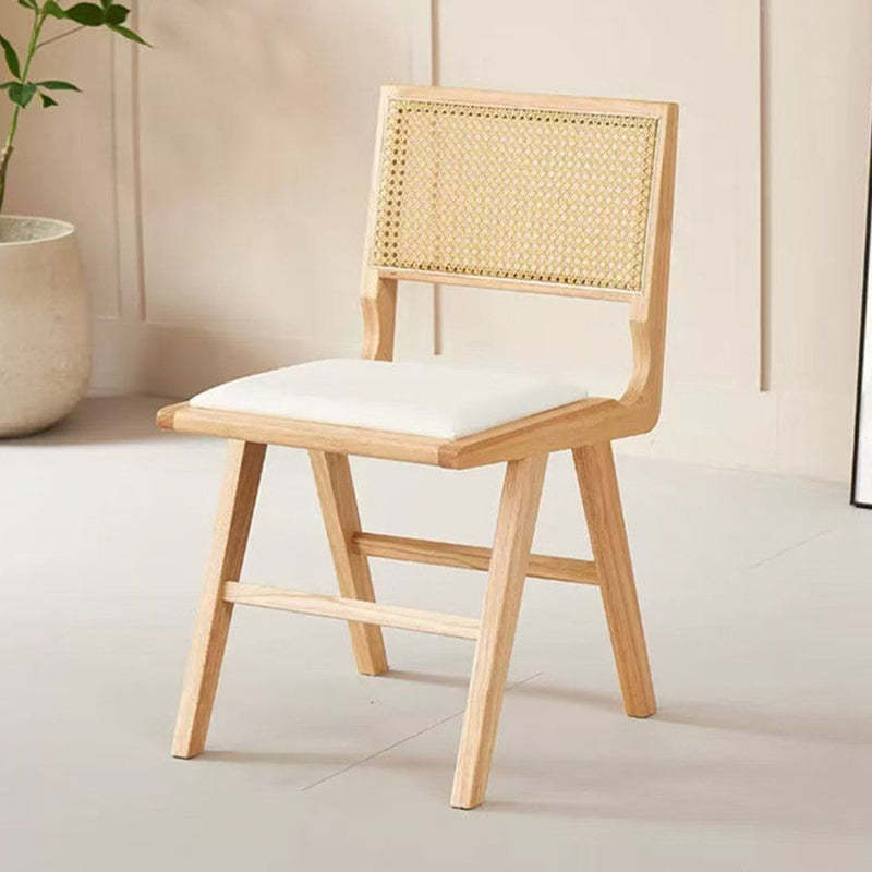 Nordic H-Shaped Rubberwood Rattan Leather Chair