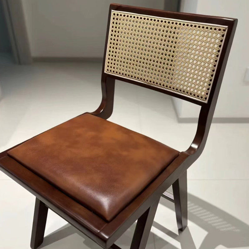Nordic H-Shaped Rubberwood Rattan Leather Chair