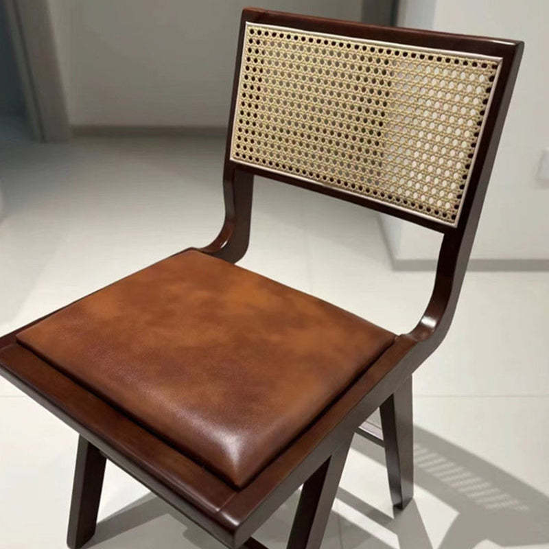 Nordic H-Shaped Rubberwood Rattan Leather Chair
