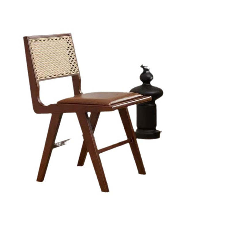 Nordic H-Shaped Rubberwood Rattan Leather Chair
