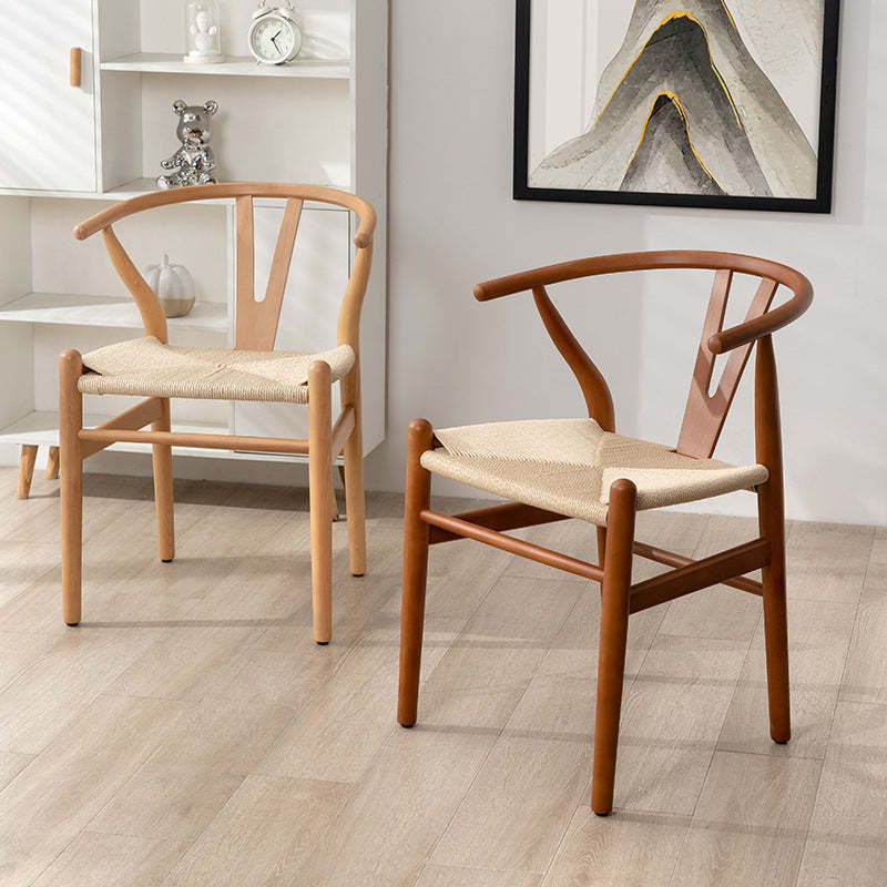 Scandinavian Y-Shape Braided Wood Dining Chair — Walnut Color