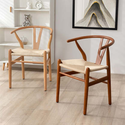 Scandinavian Y-Shape Braided Wood Dining Chair — Walnut Color