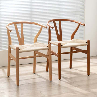 Scandinavian Y-Shape Braided Wood Dining Chair — Original Wood Color