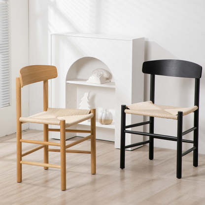 Japanese Bent Braided Wood Dining Chair — Black