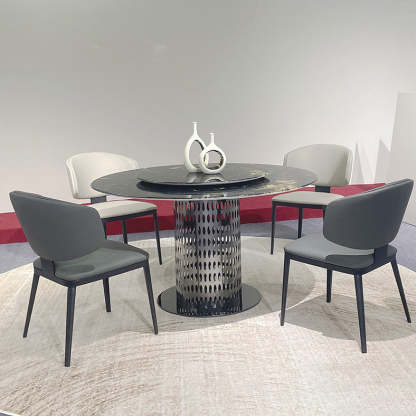 Modern Curved Leather Steel Dining Chair — Dark Gray