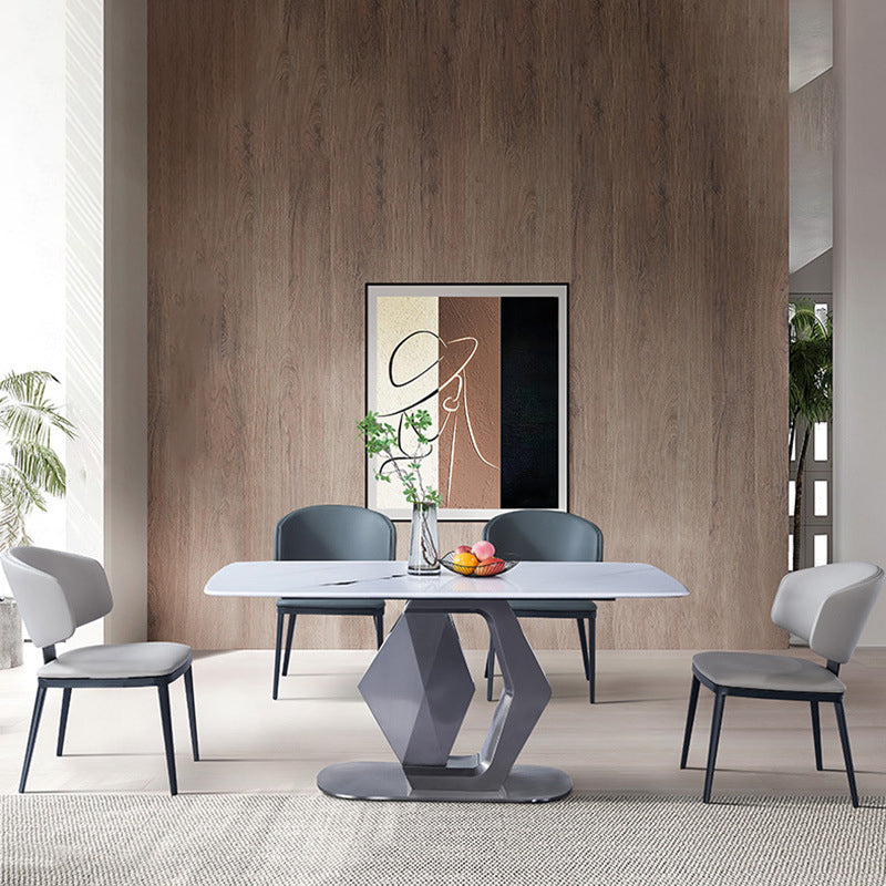 Modern Curved Leather Steel Dining Chair — Light Gray