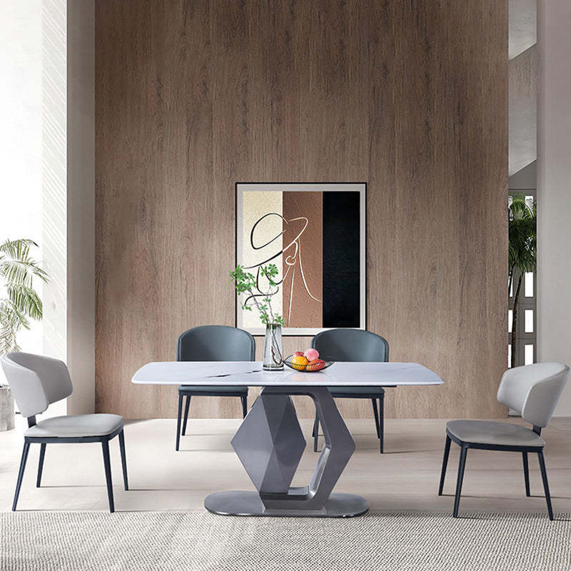 Modern Curved Leather Steel Dining Chair — Light Gray