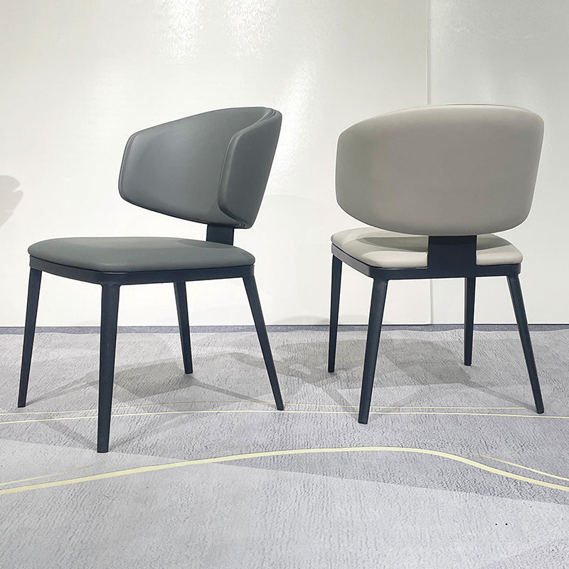 Modern Curved Leather Steel Dining Chair