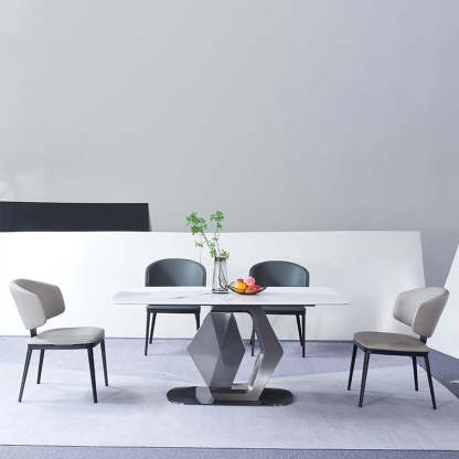 Modern Curved Leather Steel Dining Chair