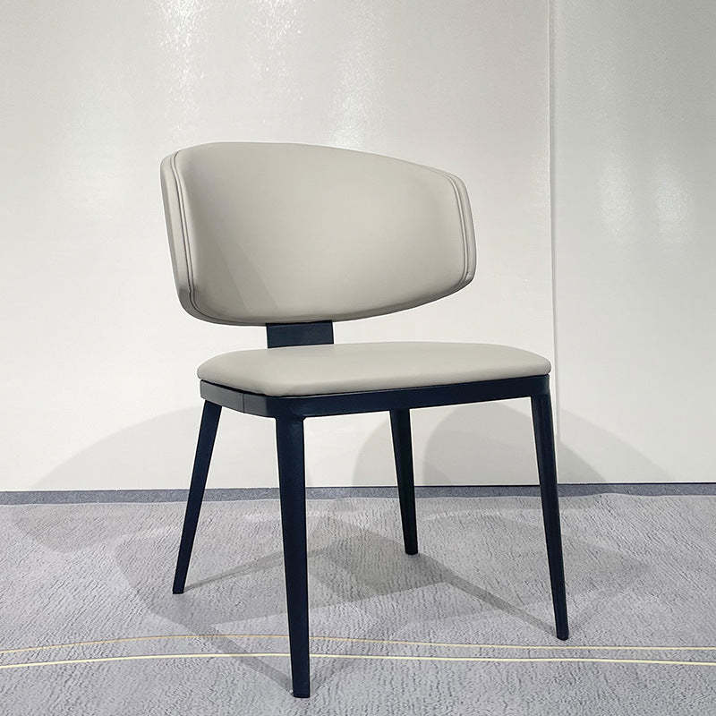 Luxury curved gray leather dining chairs & benches, Lighom — Light Gray