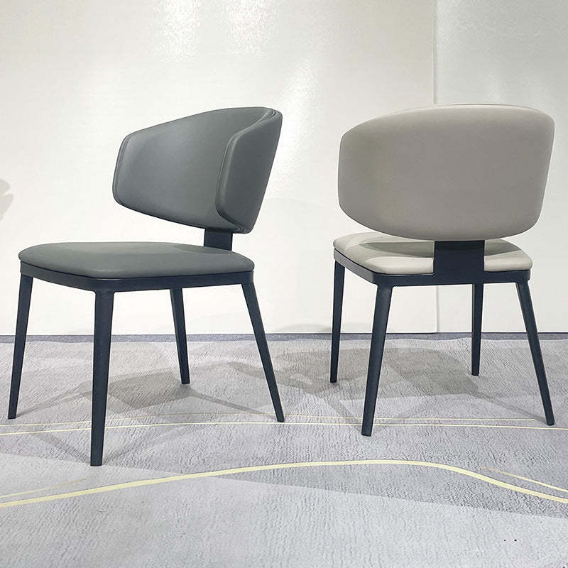 Modern Curved Leather Steel Dining Chair