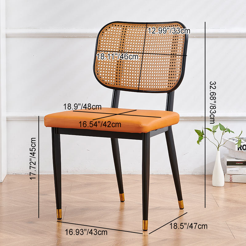 Modern Cutout Leather Bamboo Dining Chair — Black Shelf - Armless / Red