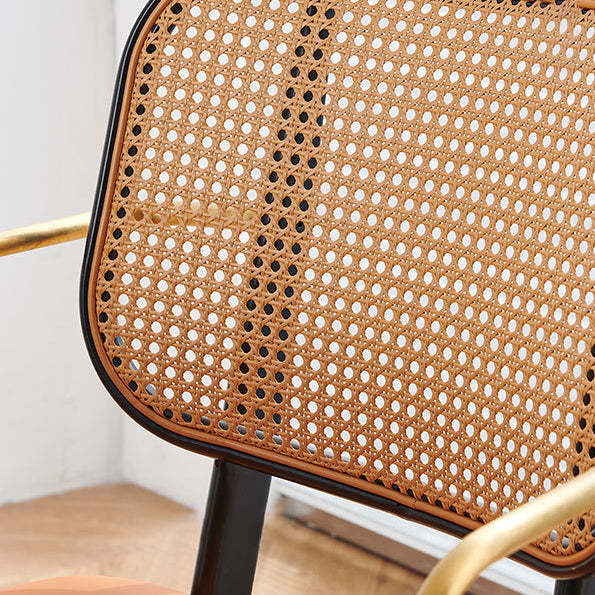 Modern Cutout Leather Bamboo Dining Chair — Black Shelf - With Arm / Brown