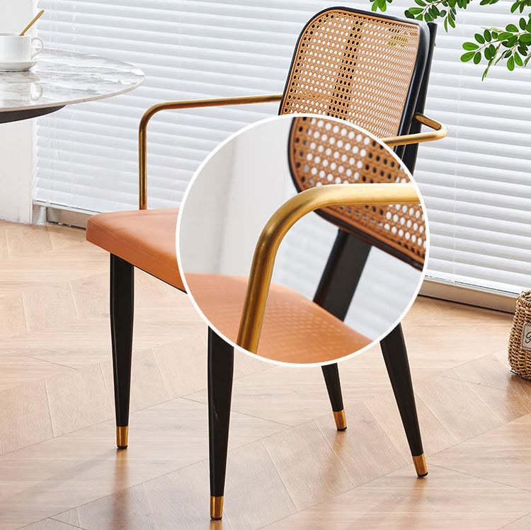 Modern Cutout Leather Bamboo Dining Chair — Black Shelf - With Arm / Gray