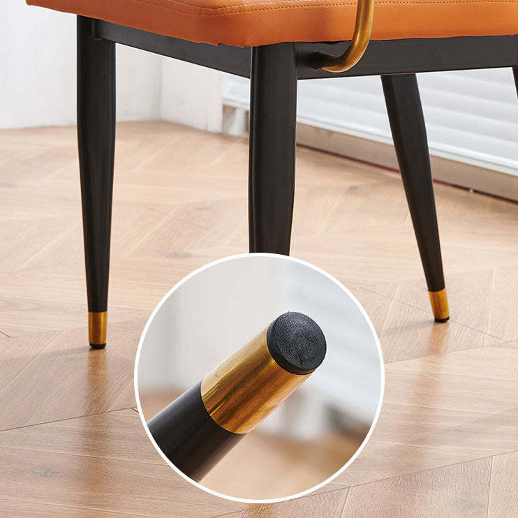 Modern Cutout Leather Bamboo Dining Chair — Original Wood Color Shelf - With Arm / Orange