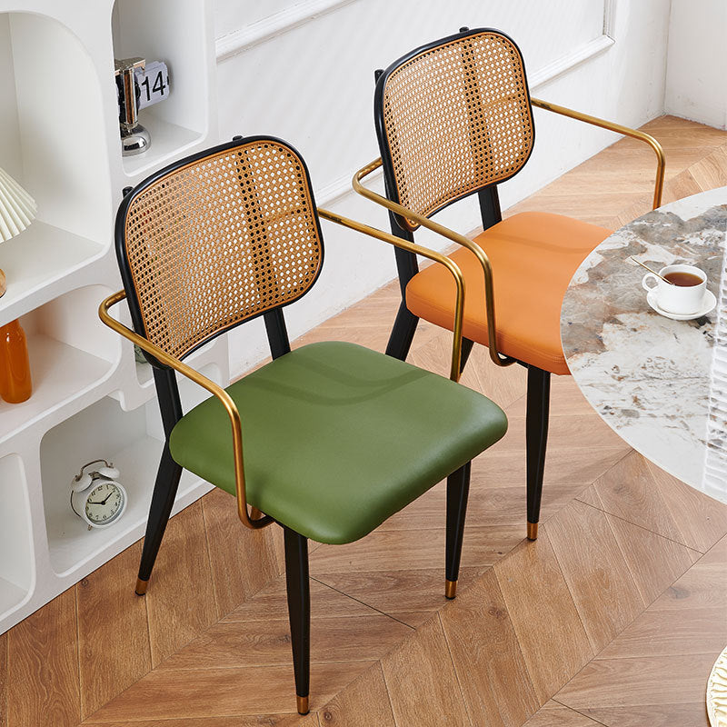 Modern Cutout Leather Bamboo Dining Chair — Black Shelf - Armless / Brown