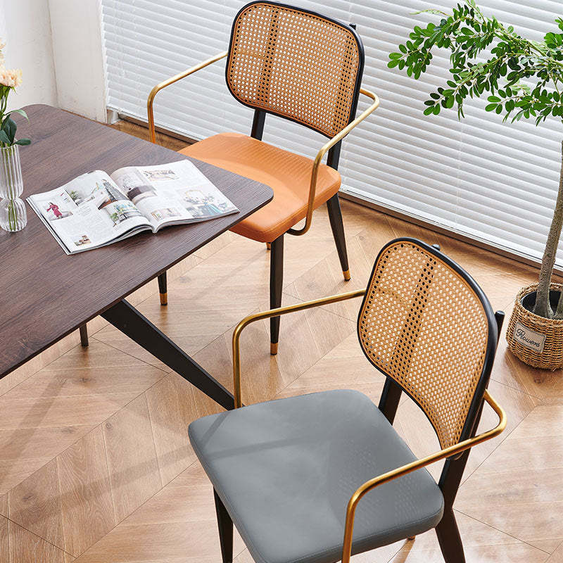 Modern Cutout Leather Bamboo Dining Chair — Black Shelf - Armless / Gray