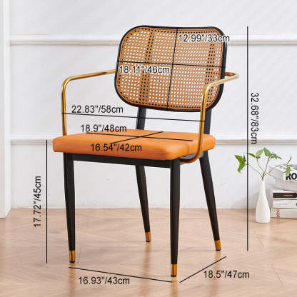 Modern Cutout Leather Bamboo Dining Chair — Black Shelf - With Arm / Orange