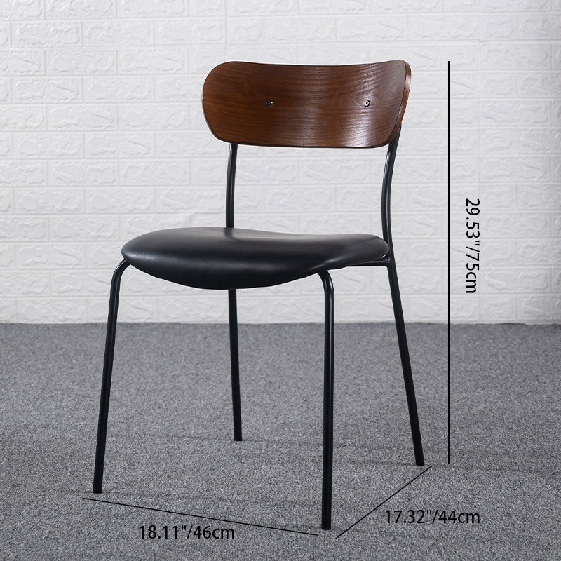 Industrial Curved Leather Iron Dining Chair — Brown + Red Cushion
