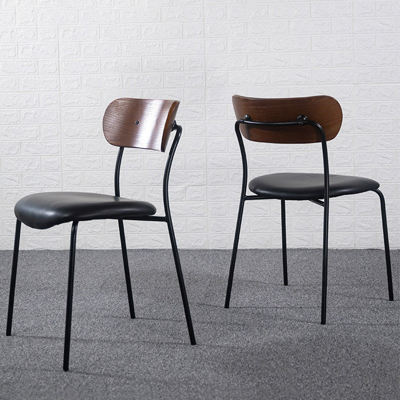 Industrial Curved Leather Iron Dining Chair