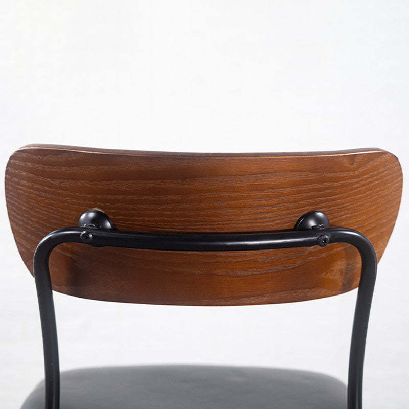 Industrial Curved Leather Iron Dining Chair — Wood Color + Gray Cushion