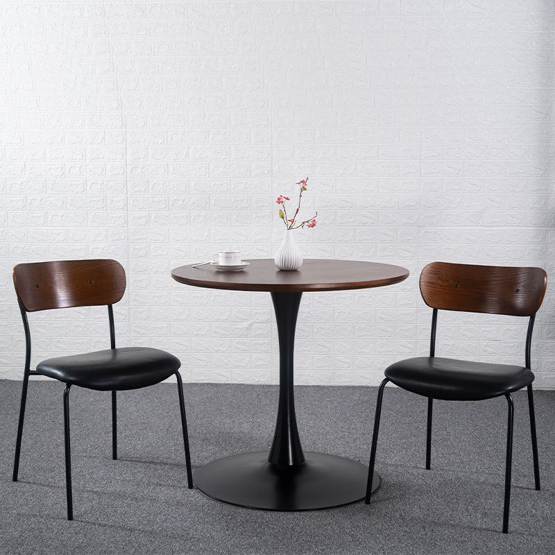 Industrial Curved Leather Iron Dining Chair — Brown + Gray Cushion
