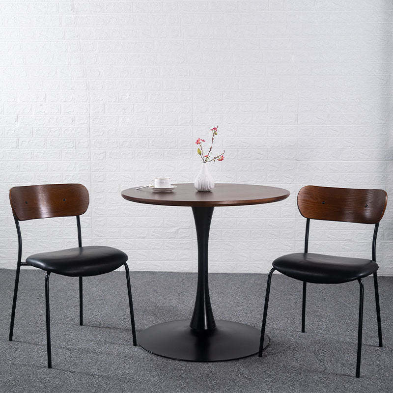 Industrial Curved Leather Iron Dining Chair — Brown + Gray Cushion
