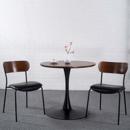 Industrial Curved Leather Iron Dining Chair — Brown + Gray Cushion