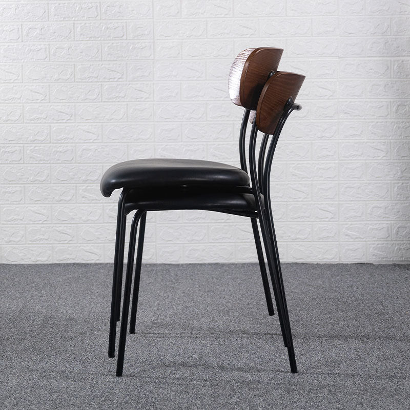 Industrial Curved Leather Iron Dining Chair
