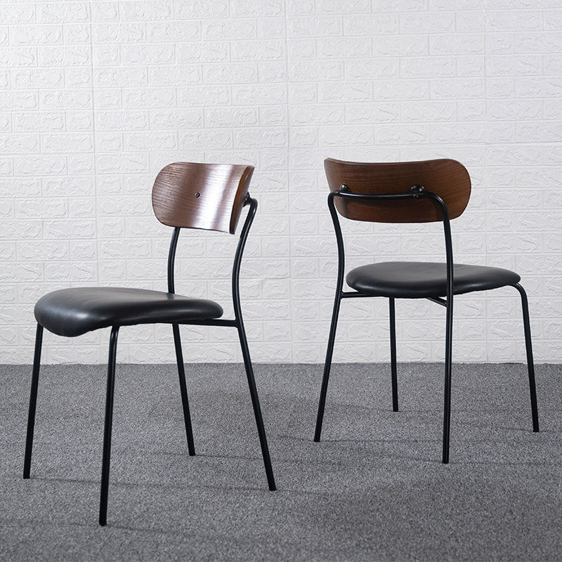 Industrial Curved Leather Iron Dining Chair — Brown + Gray White Cushion