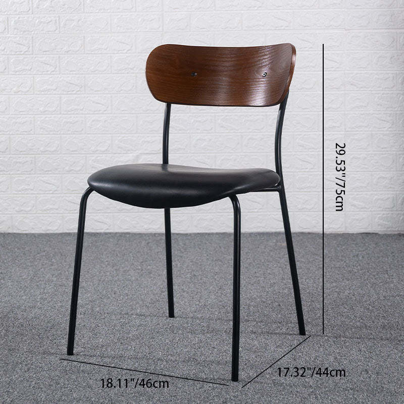 Industrial Curved Leather Iron Dining Chair — Brown + Red Cushion