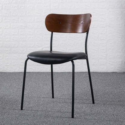 Industrial Curved Leather Iron Dining Chair