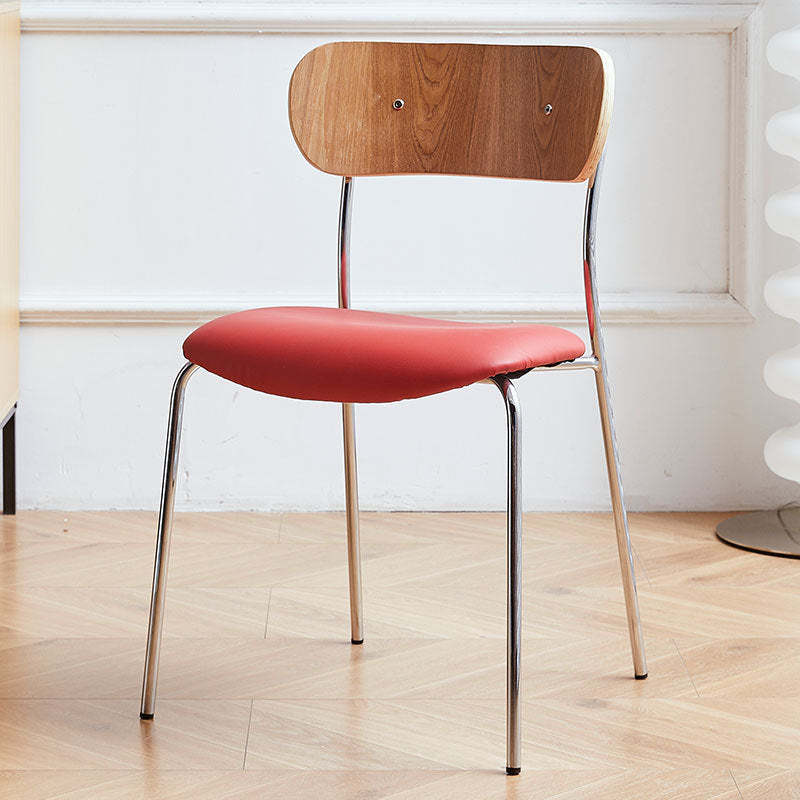 Contemporary curved dining chairs & benches in leather — Red / Natural Wood