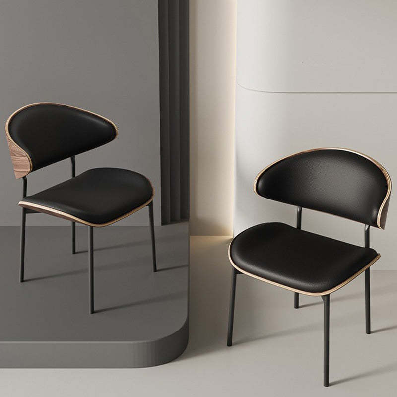 Minimalist Bent Microfiber Leather Dining Chair — Black