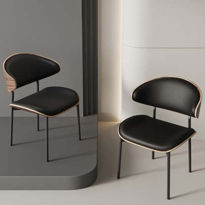 Minimalist Bent Microfiber Leather Dining Chair — Black