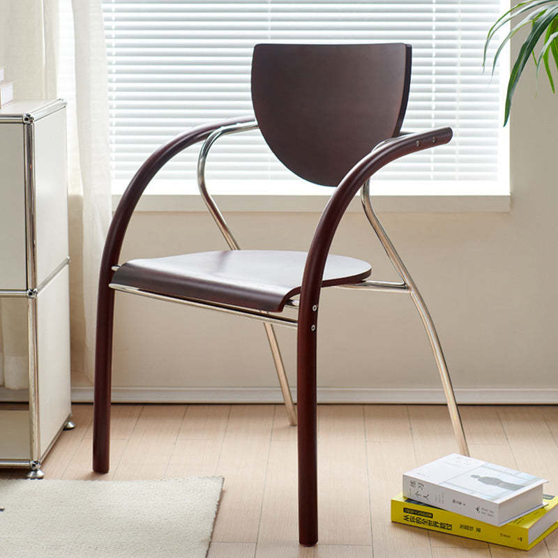 Lighom half-round leather dining chairs & benches for dining room — Solid Wood / Brown