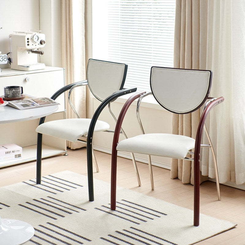 Scandinavian Half-Round Leather Dining Chair — Leather / Brown