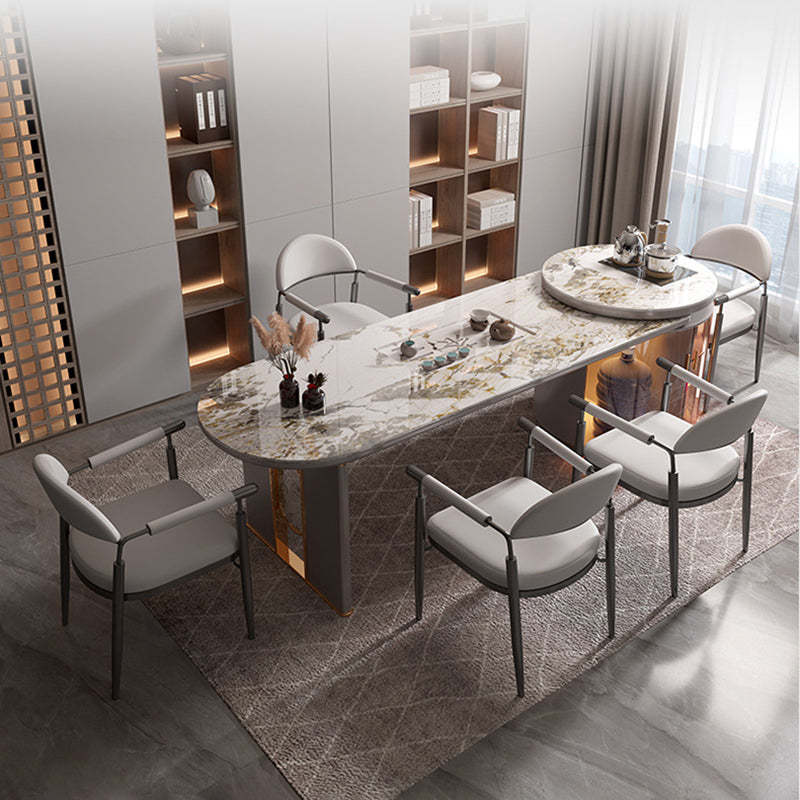 Scandinavian Half-Round Napa Leather Steel Dining Chair — Gray
