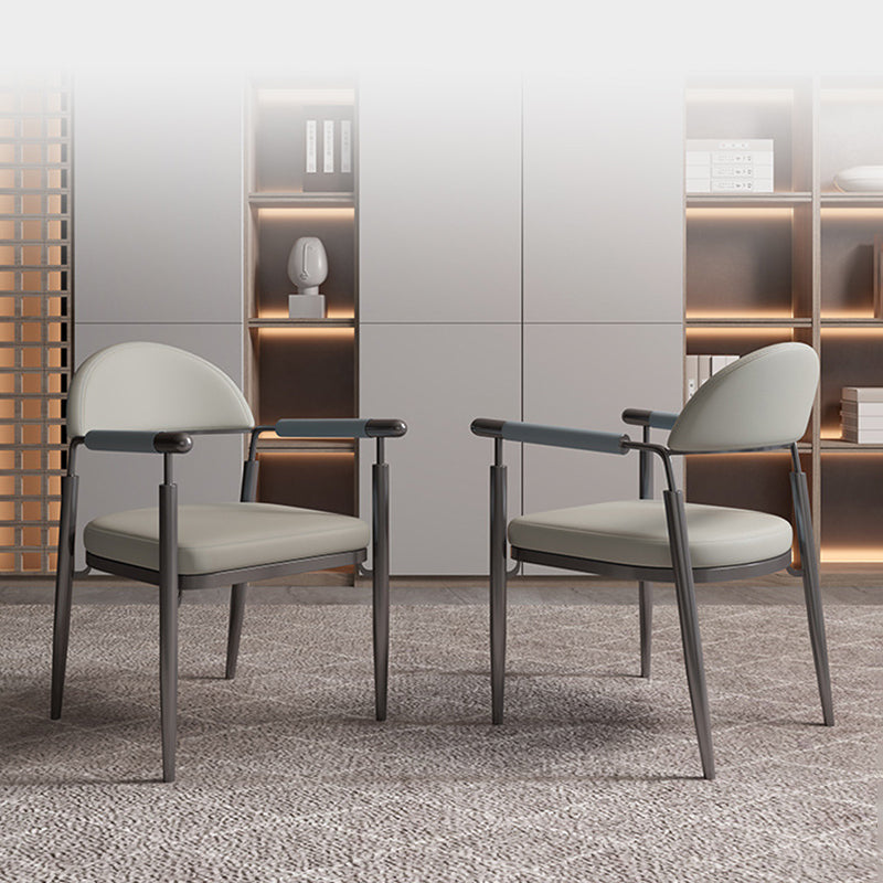 Scandinavian Half-Round Napa Leather Steel Dining Chair — Light Gray