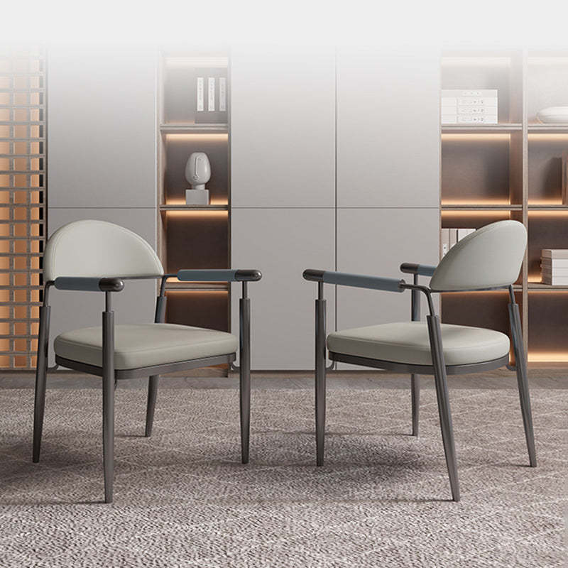 Scandinavian Half-Round Napa Leather Steel Dining Chair — Light Gray