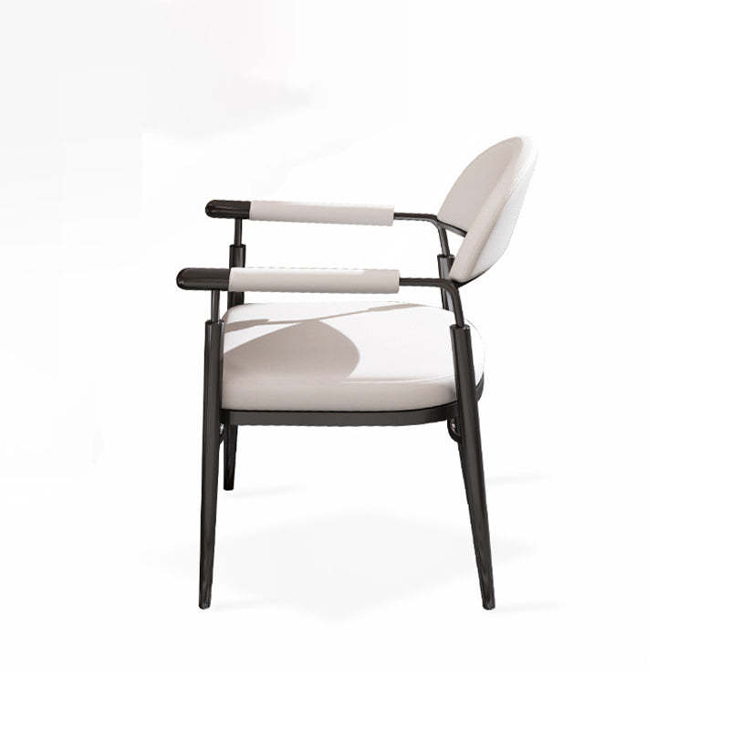 Scandinavian Half-Round Napa Leather Steel Dining Chair
