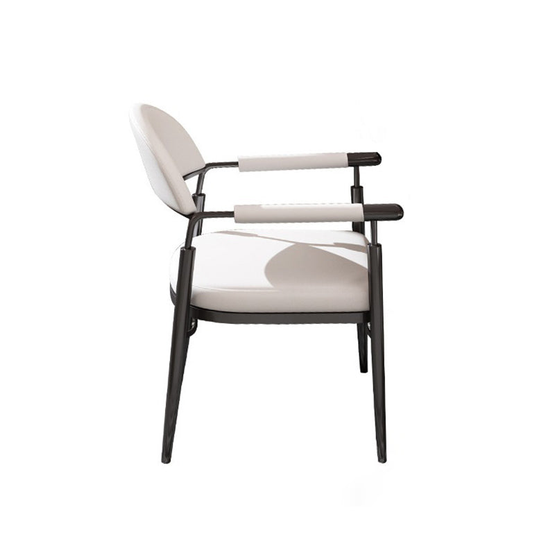 Scandinavian Half-Round Napa Leather Steel Dining Chair