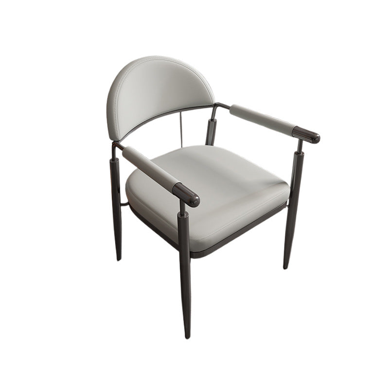 Scandinavian Half-Round Napa Leather Steel Dining Chair