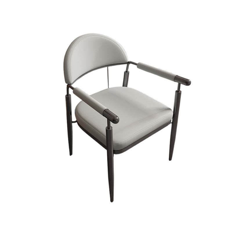 Scandinavian Half-Round Napa Leather Steel Dining Chair