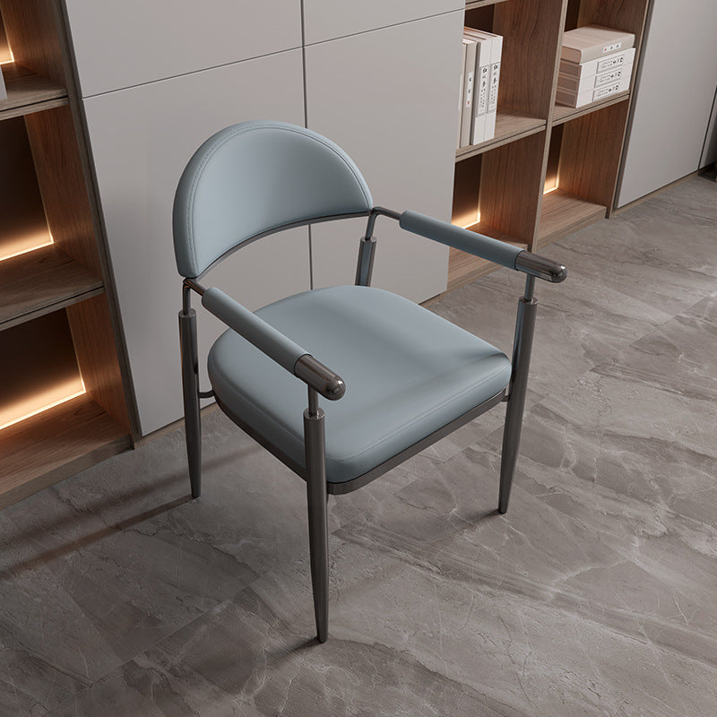 Scandinavian Half-Round Napa Leather Steel Dining Chair