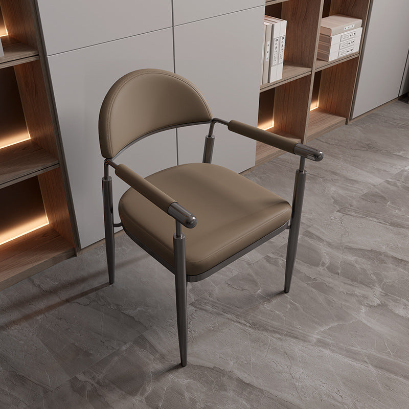 Scandinavian Half-Round Napa Leather Steel Dining Chair